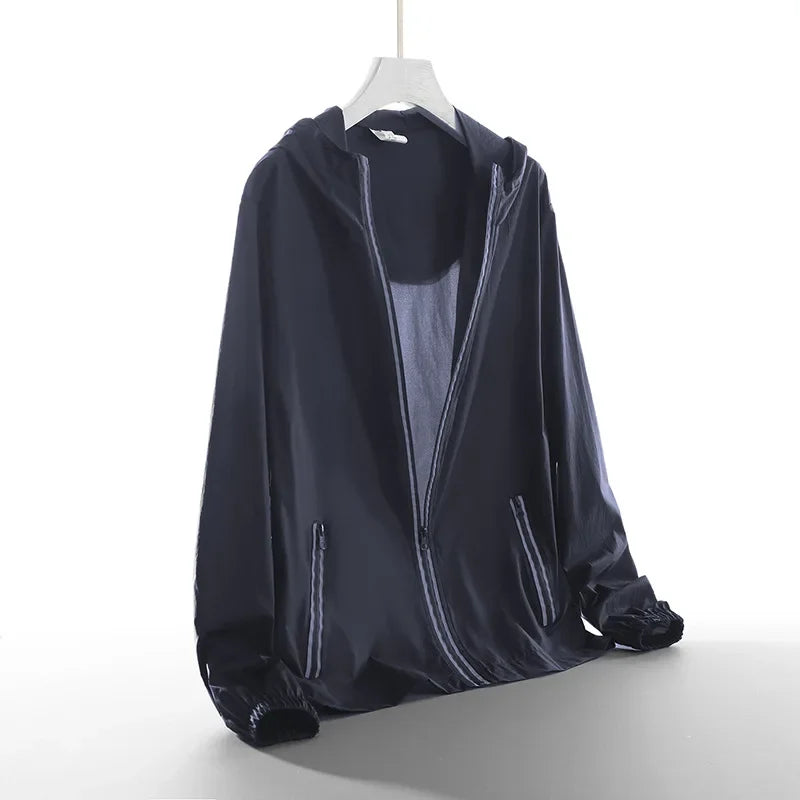 Summer 50+ UV Sun Protection Men's Clothing Skin Coats Breathable Cooling Nylon Silk Hooded Windbreaker Men Casual Jackets 8XL