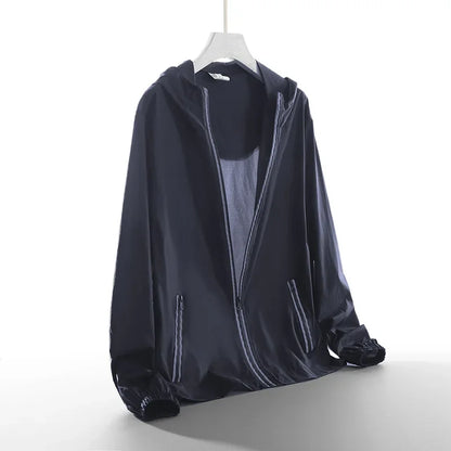 Summer 50+ UV Sun Protection Men's Clothing Skin Coats Breathable Cooling Nylon Silk Hooded Windbreaker Men Casual Jackets 8XL