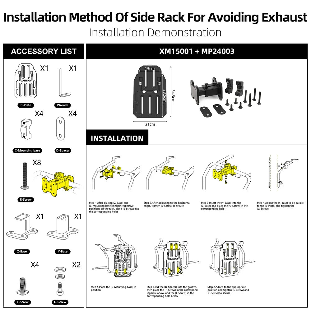 Rhinowalk Motorcycle Side Bag Accessories For MJX2004 Installing Fit Motor Irregularly Curved Bracket Avoiding Touch Exhaust