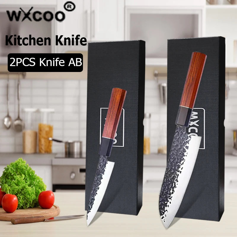 1-5pcs Japanese Chef Knife Hand-forged Kitchen Knife Sharpening Rod High Carbon Steel Boning Knife Santoku Knife and Accessories