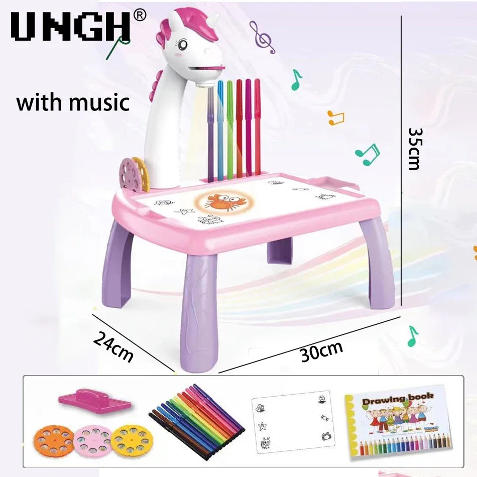 UNGH Children led projector drawing table toy painting set table educational board learning tools painting toys for children