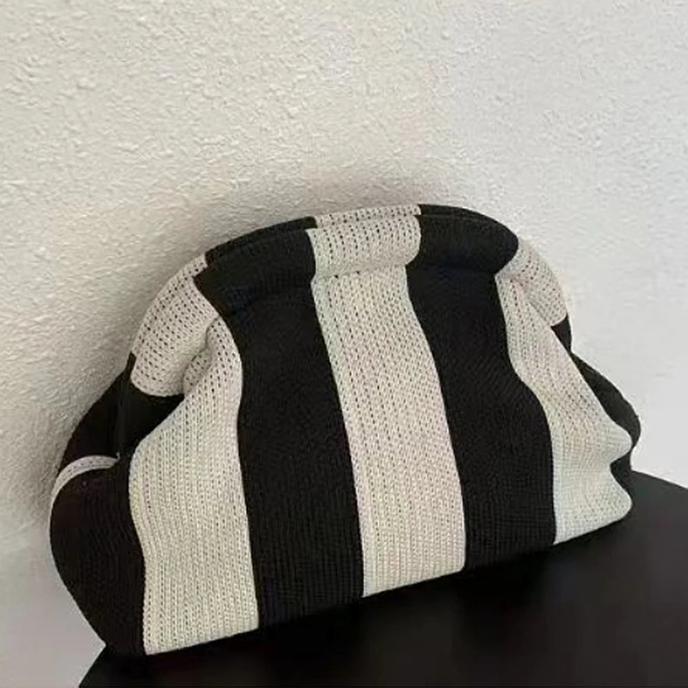 Summer Beach Bag Clutch Purses for Women Woven Crochet Handbags Dumpling Hobo Colorblock Bag Bohemian Ruched Purses Knit Clutch