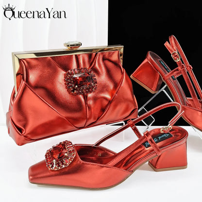 Queena Yan Italian Rhinestone-Studded Pointed-Toe High Heel Shoes or with Matching Bag Set – Stylish & Comfortable Women's shoe