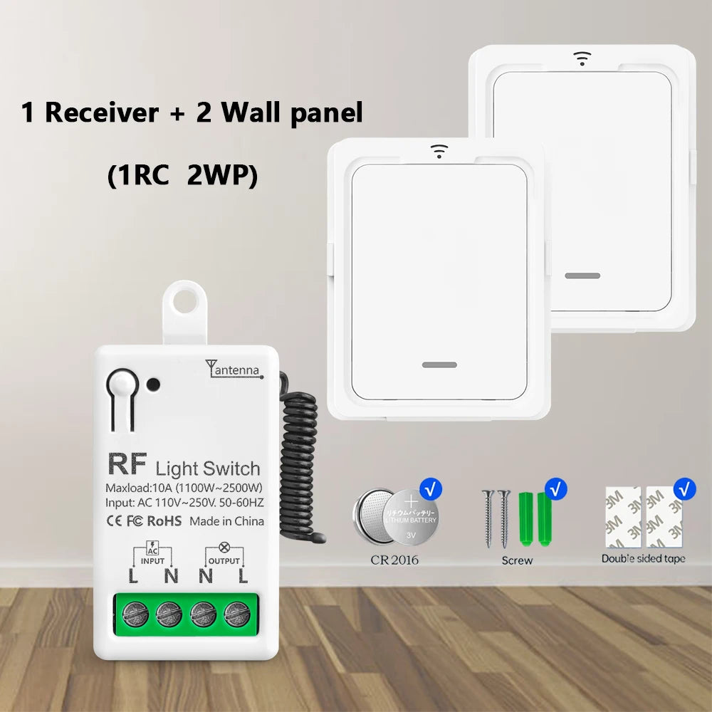 RF 433Mhz Wireless Light Switch 10A Mini Relay Receiver 1/2/4 Gang wall Panel Remote Control Interruptor For LED Lamp 110V 220V