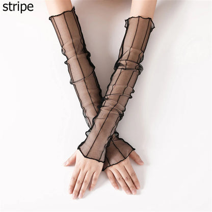Summer Fashion Lady Gauze Sun Protection Sleeves Gloves Women Thin Long Fingerless Arm Warmers Sunscreen UV Breathable Mittens