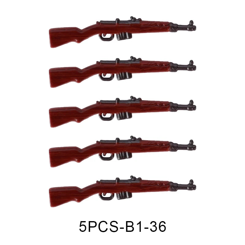 WW2 Military Accessories Wood Grain Guns Building Blocks Germany Soviet British Soldier Weapon Parts Rifle 98k Mini Bricks Toys