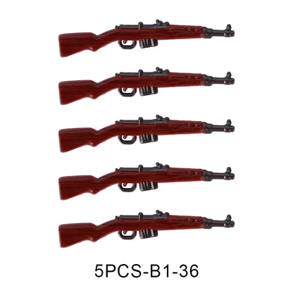 WW2 Military Accessories Wood Grain Guns Building Blocks Germany Soviet British Soldier Weapon Parts Rifle 98k Mini Bricks Toys