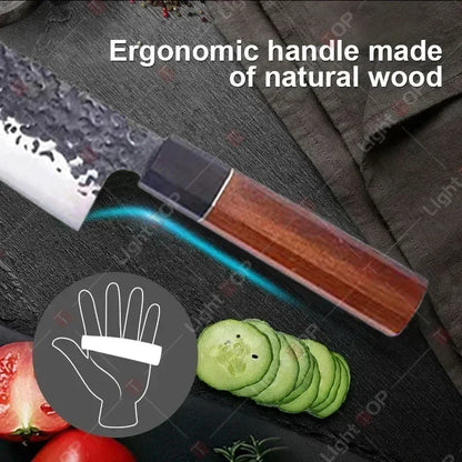 1-5pcs Japanese Chef Knife Hand-forged Kitchen Knife Sharpening Rod High Carbon Steel Boning Knife Santoku Knife and Accessories