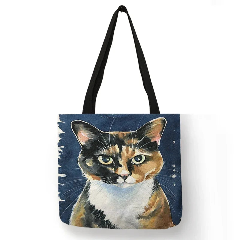 Black Cat Print Animal Art Painting Shopping Hand Bag Women Shoulder Bag Eco Large Graphic Tote Shopper Bag  for Boutique