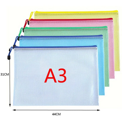 5pcs Transparent Zipper Storage Bag A3 A4 5 Plastic Mesh Waterproof Storage for Files Toys Stationery for Office Home Travel Use