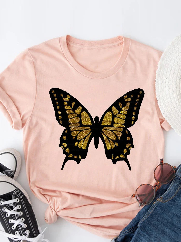 Summer Clothing leopard love heart sweet Fashion Women Tee T-shirts Casual Short Sleeve Regular Female Graphic T Shirt Clothes