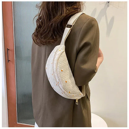 Women's Waist Bag Straw Woven Ladies Shoulder Crossbody Bags for Women 2025 Summer Fanny Pack Fashion Phone Female Chest Bag