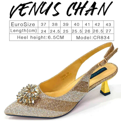 Venus Chan 2024 Green Rhinestone High Heels Pointed Toe Mixed Color Sexy Ladies Shoes With Clutch Bag Set For Luxury Party
