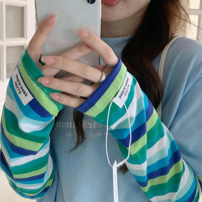 1 Pair Dual-Color Striped Sun Protection Arm Sleeves Loose Summer Outdoor Protector Solar Sleeves Women Ice Sleeve Arm Protector