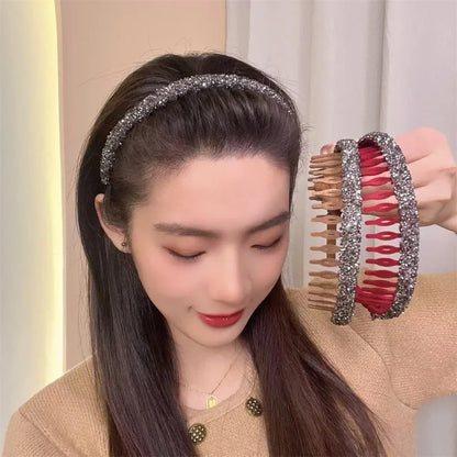 2023 Korea Fashion Simple Crystal Headbands Women New Velvet Rhinestone Face Wash Hairbands Hair Hoop Bezel Hair Accessories