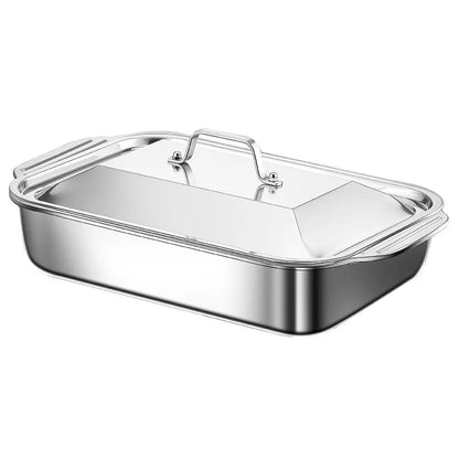 Stainless Steel Rectangular Baking Tray Food Barbecue Bakeware Fruit Bread Storage Plate with Handle Deep Pan Dish Kitchen Tools