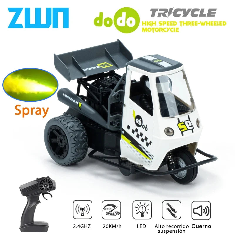 ZWN S810 Three Wheels RC Car With Lights Spray 2.4G Remote Control Electric High Speed Emulation Motorcycles Toys For Kids
