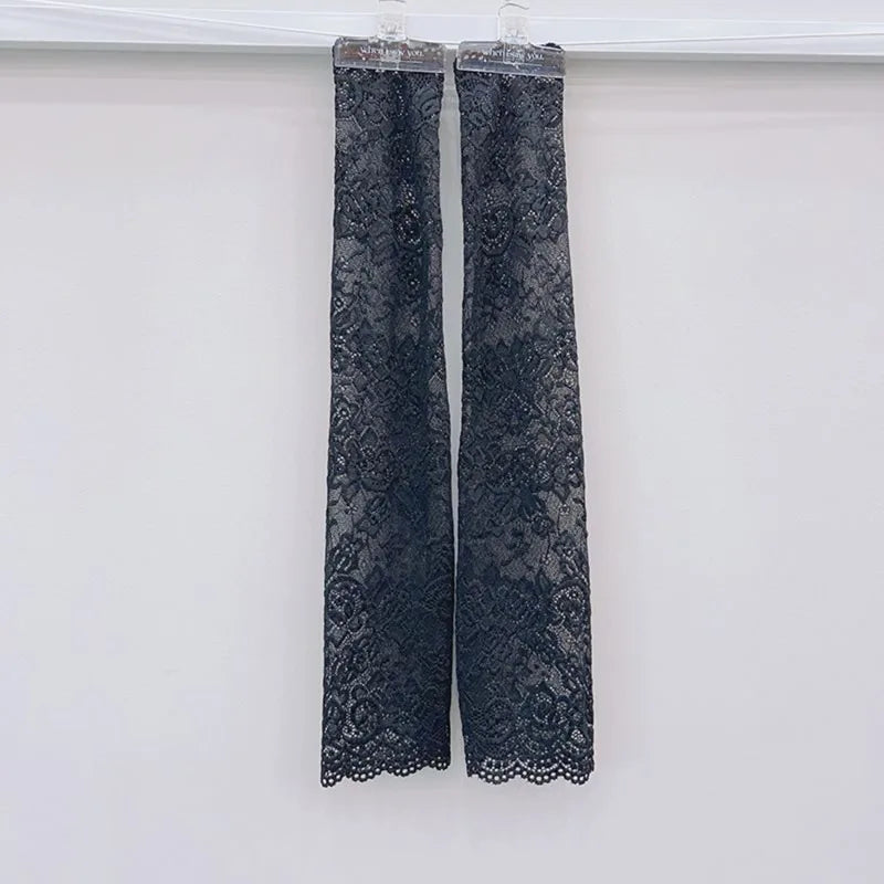 1 Pair Cycling Sun Protection Sleeves Lace Flower Embroidery Solid Color Thin Breathable Mesh Outdoor Driving Ani-UV Arm Covers