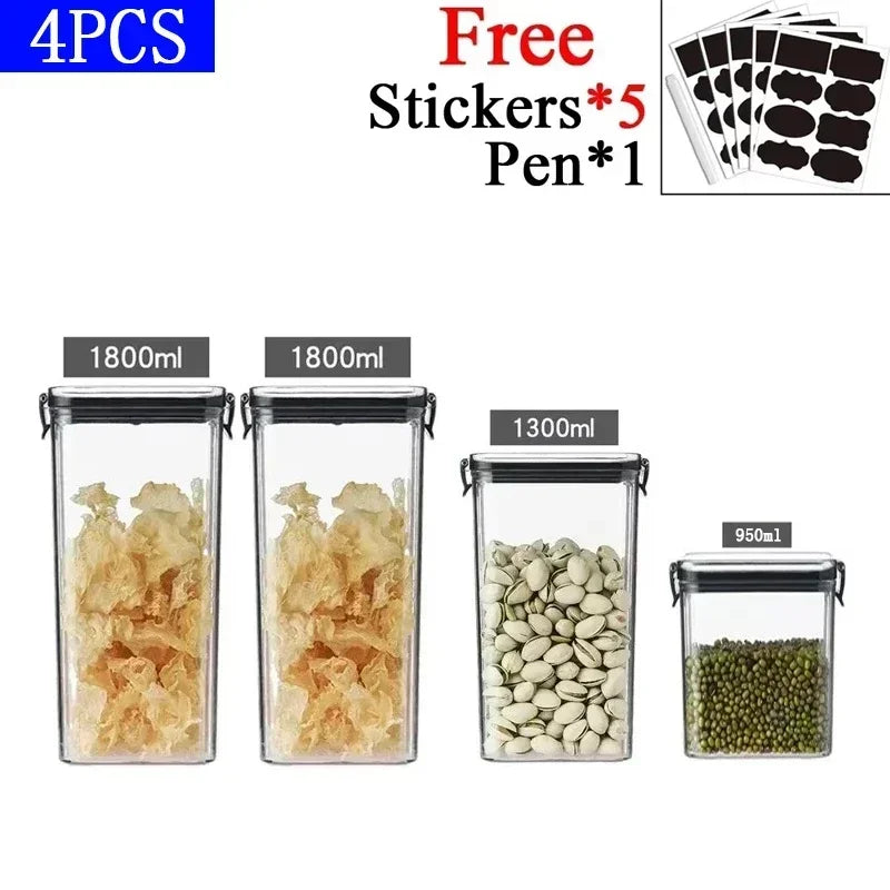 Sealed Jars Kitchen Grain Storage Organizer Large Tank Plastic Moisture-proof Storage Box Stackable Household Seasoning Jars Set