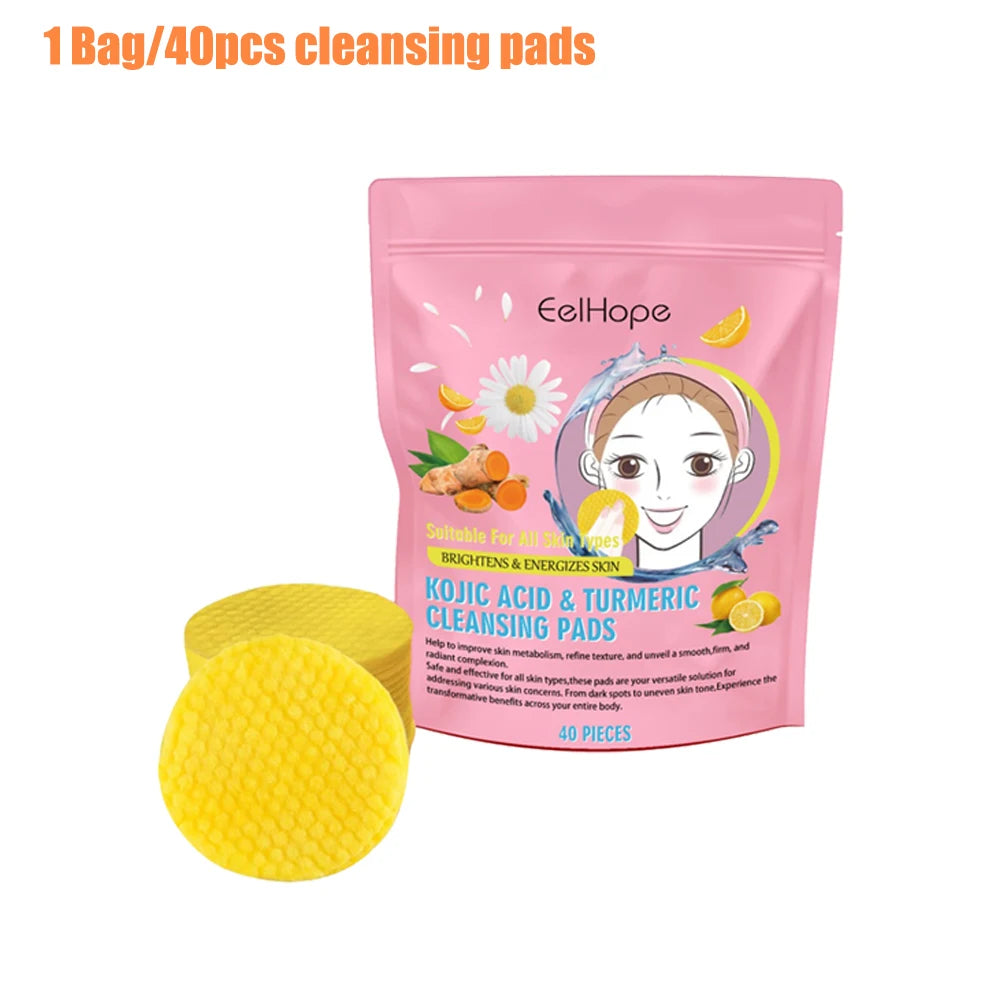 Turmeric Face Cleanser 40pcs Turmeric Kojic Acid Facial Exfoliating Cleansing Pads Reduce Dark Spots Skin Brightening Face Wash