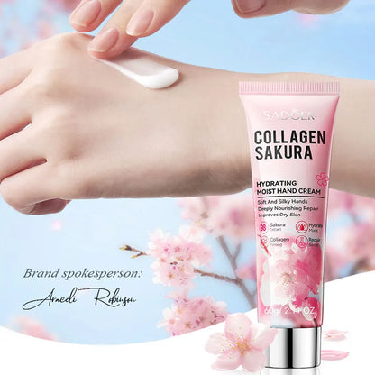 SADOER Sakura Collagen Hand Cream Moisturizing & Nourishing, Brightening Care, Anti-Wrinkle Anti-Crack Cream for Hands 60G