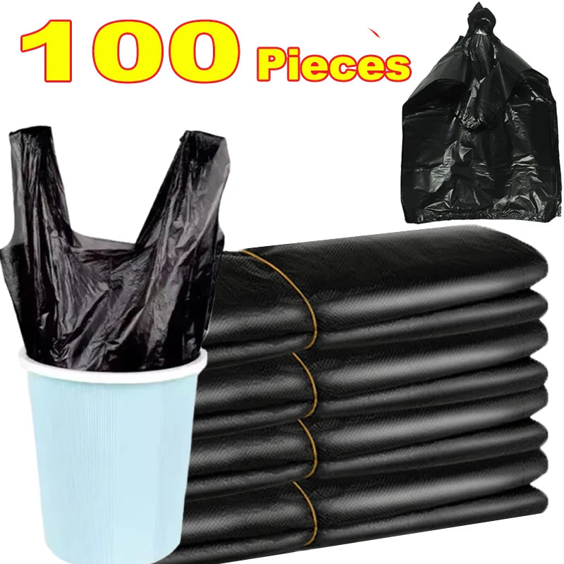 Thickened Black Garbage Bag Trash Pouch Household Disposable Garbage Bag Vest Type Plastic Trash Bags for Kitchen Toilet Office