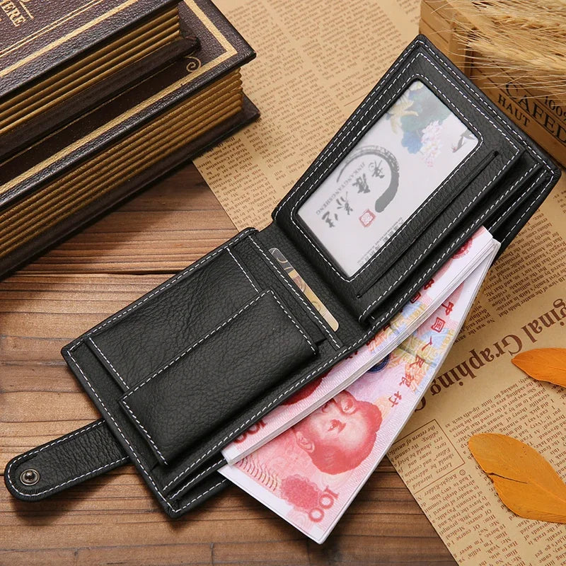 Bag Leather Men Wallets Cow Leather Solid Retro Style Zipper Purse Man Card Horders Multifunctional Money Clip Male Wallet