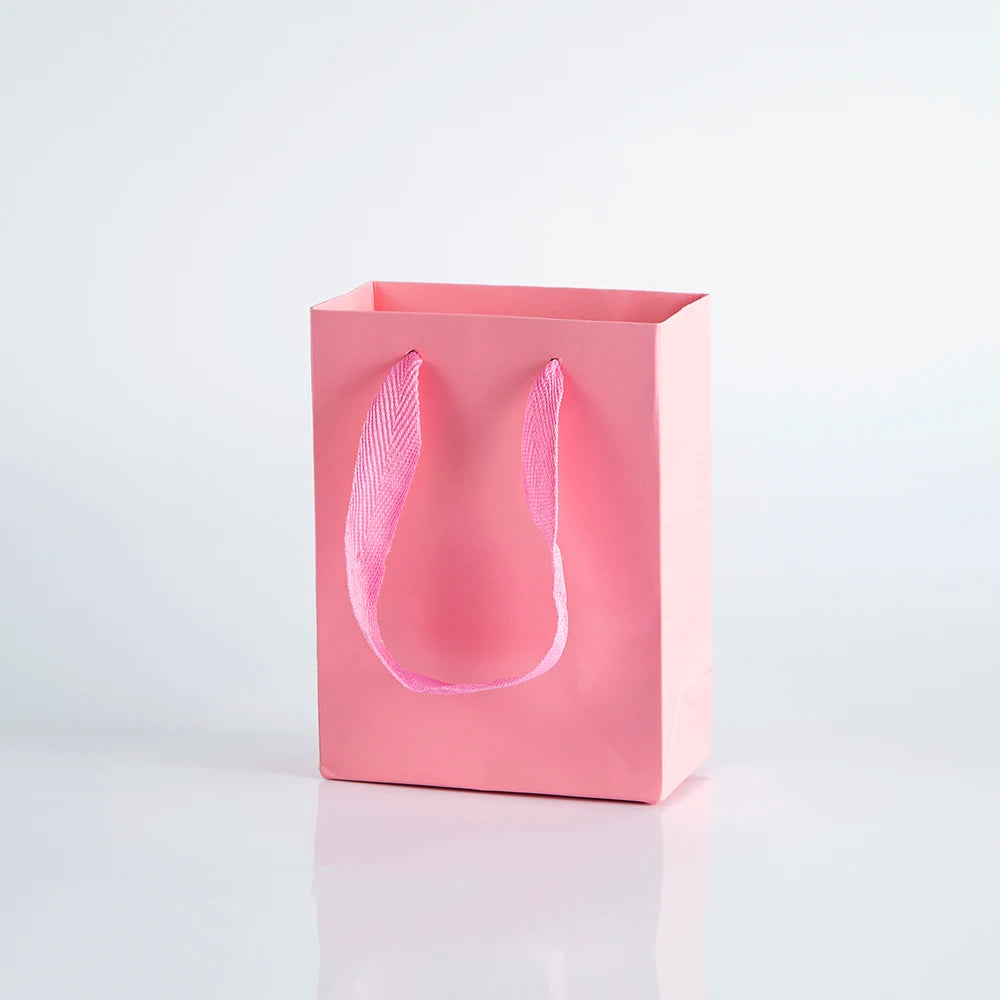 10Pack Bulk Blue White Gift Paper Bags with Ribbon Rope Kraft Handle Shopping Paper Bag 14x7x15cm Fast Food Take Away Packaging