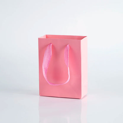 10Pack Bulk Blue White Gift Paper Bags with Ribbon Rope Kraft Handle Shopping Paper Bag 14x7x15cm Fast Food Take Away Packaging