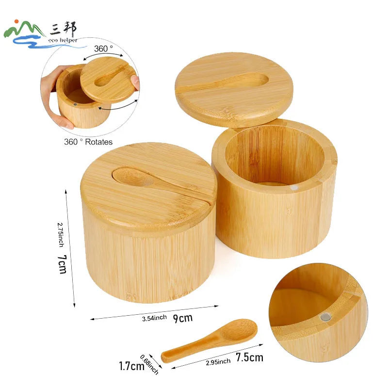 Seasoning Jar Storage Containers Seasoning Bamboo Salt Bowl Kitchen Accessories for Home Spice Can Pill Case Container Box