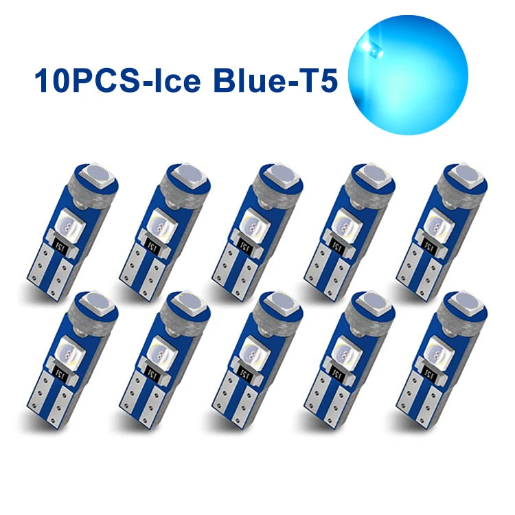 10pcs T5 Led Bulb 3SMD 3030 Chips Super Bright Car Board Instrument Panel Lamp Auto Dashboard Warming Indicator Wedge Light 12V