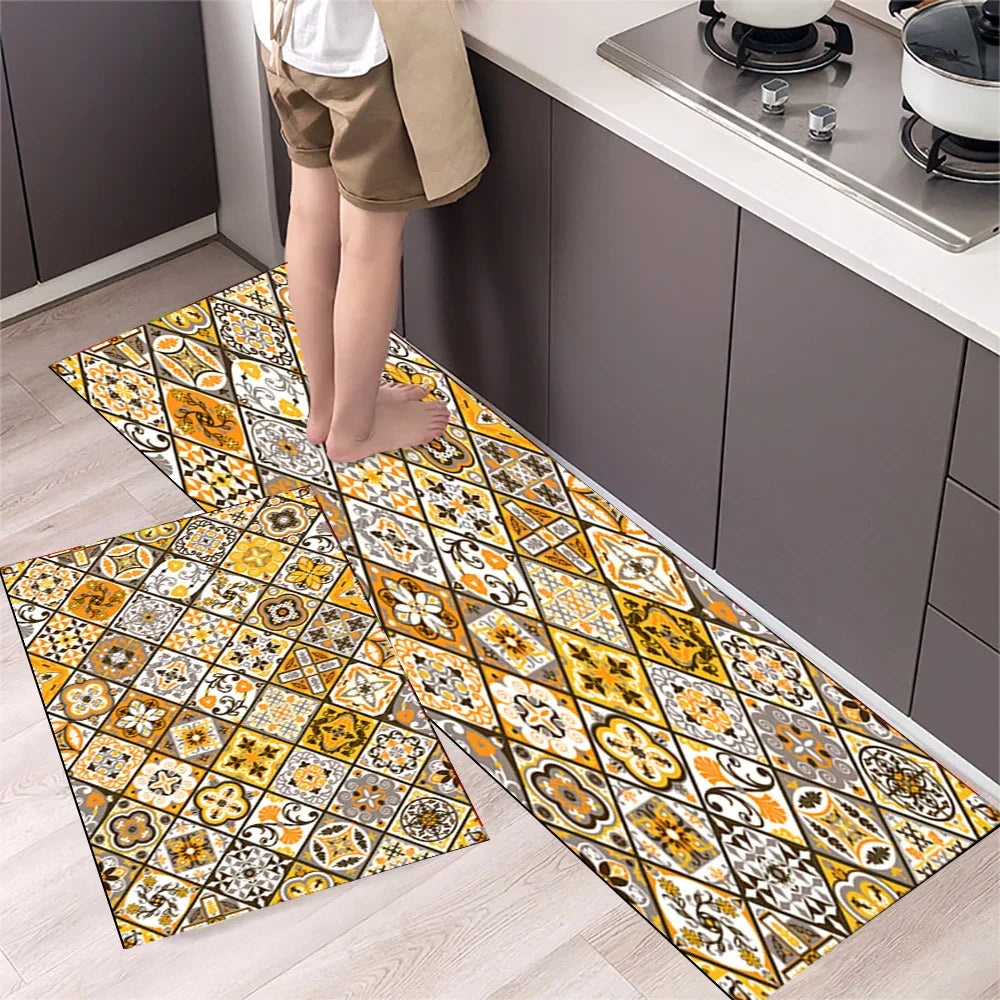 VIKAMA Modern Retro Light Luxury Premium Feeling Floor Mats Non-slip Durable Living Room Kitchen Bathroom Home Decoration