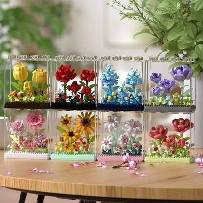 New product 7345-7348 Star Flower Language Rainbow Bouquet Assembled Toys Girls Rose Building Block Ornaments