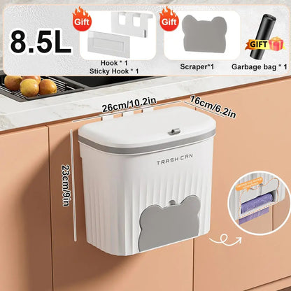 8.5/12L Hanging Trash Can For Kitchen Cabinet Door Wall Mounted Bathroom Wastebasket Toilet Trash Bin with Lid Garbage bag