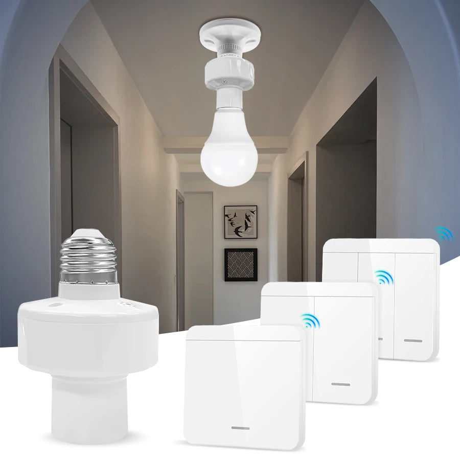Smart Bulb Holder E27 E26 Lamp Base Socket with Remote Control RF 433Mhz Light Switch AC85-265V 1/2/3 Gang Wireless Led Switch