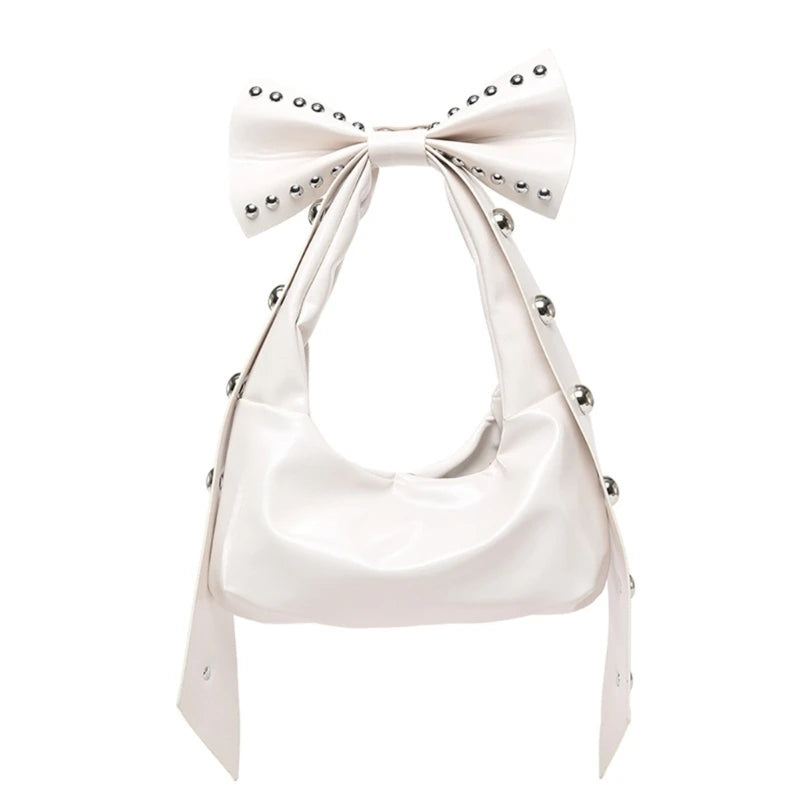 Trendy Handbag for Women with Unique Bows and Rivet Embellishments Stylish PU Leather Women's Shoulder Bag