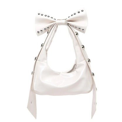 Trendy Handbag for Women with Unique Bows and Rivet Embellishments Stylish PU Leather Women's Shoulder Bag