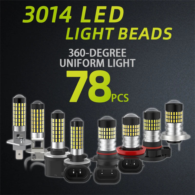 Jiachi 2PCS H1 H3 Replacement Bulb H7 H10 880 881 5202 Led Auto Fog Lamp 3014 78 Chip Daytime Running Light 6000K White 12-24V