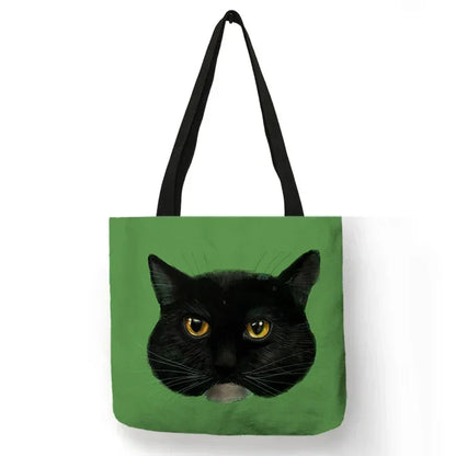 Black Cat Print Animal Art Painting Shopping Hand Bag Women Shoulder Bag Eco Large Graphic Tote Shopper Bag  for Boutique