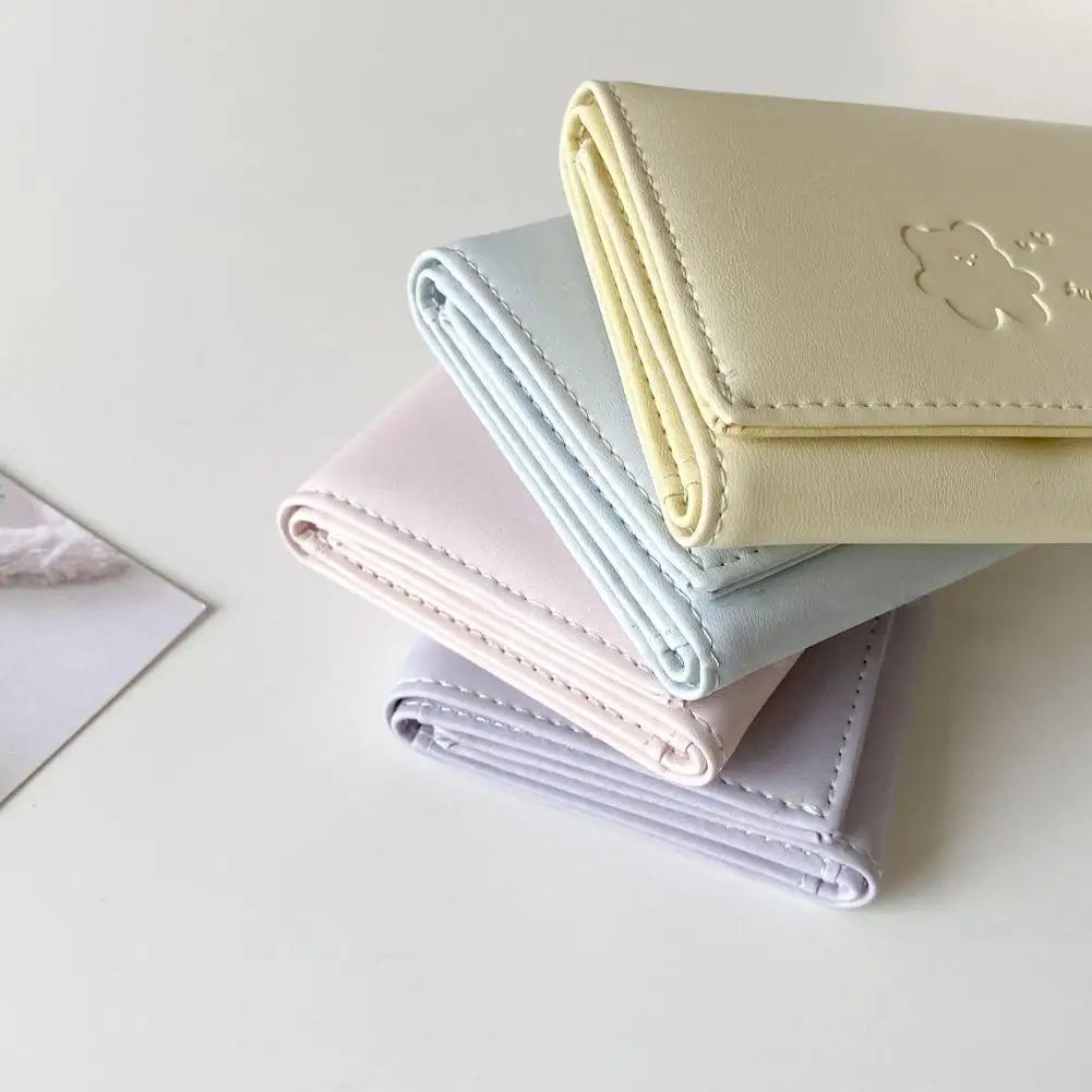 Women Short Bear Small Wallets Student Triple Fold Card Holder Girl ID Bag Card Holder Coin Purse Ladies Wallets Cartoon Bag