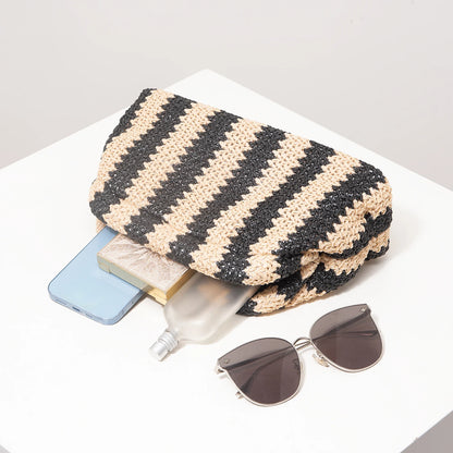 Striped Contrasting Color  Knitted Ladies Clutch Bag，Boho Beach Bags For Women，Travel Must Haves，Vacation Outfits Women，Prom Bag