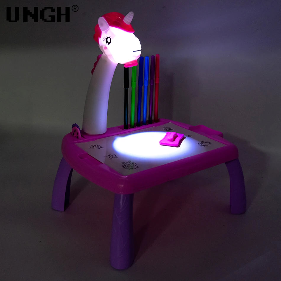 UNGH Children led projector drawing table toy painting set table educational board learning tools painting toys for children