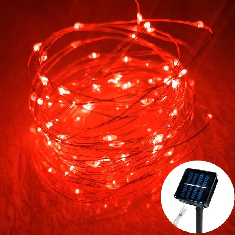 1 Pack Copper Wire Outdoor Solar Light String 8 Modes for Wedding Party Home Garden Summer Decoration LED Solar Garland Lamp
