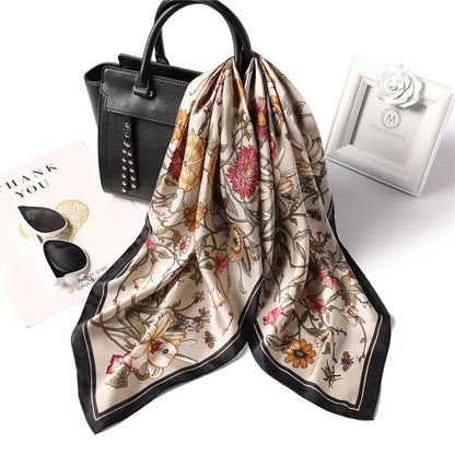 Spring and Summer Print Hair Scarf Women Floral Kerchief Neck Tie Hand Wrist Foulard Shawl Wraps Sun Protection Hijab Bandana