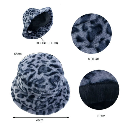 Autumn Winter Leopard Print Bucket Hat Thick Soft Warm Plush Fisherman Hat Fashion Outdoor Sun Protection Caps For Men Women