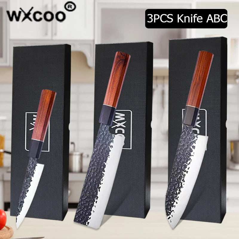 1-5pcs Japanese Chef Knife Hand-forged Kitchen Knife Sharpening Rod High Carbon Steel Boning Knife Santoku Knife and Accessories