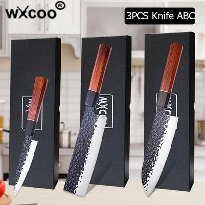 1-5pcs Japanese Chef Knife Hand-forged Kitchen Knife Sharpening Rod High Carbon Steel Boning Knife Santoku Knife and Accessories