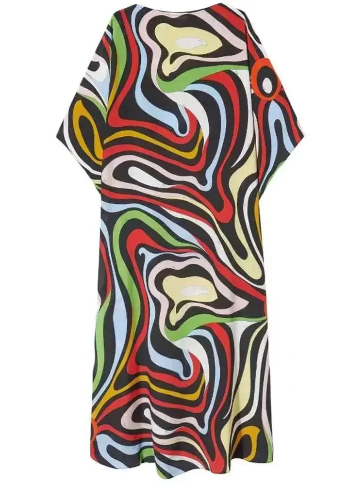 Y2K Style Cover-ups for Swimwear Women 2024 Summer New Print Loose Long Robe Sun Protection Beachwear Bathing Suit One Size