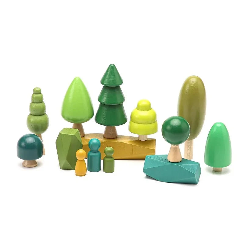 Wooden Forest Building Blocks Simulate Green Natural Tree Toys Baby Creative Scene Placement Game Educational Toy Baby's Present