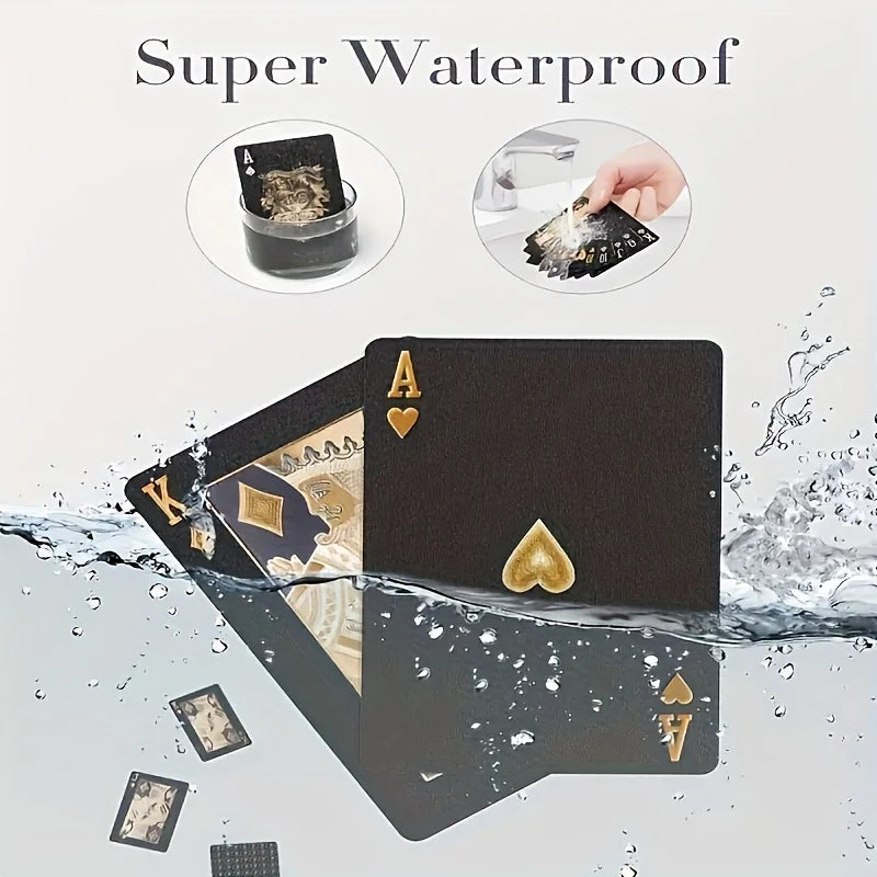 Waterproof Black & Golden Foil Playing Cards - Durable Plastic Poker Deck for Tabletop Games